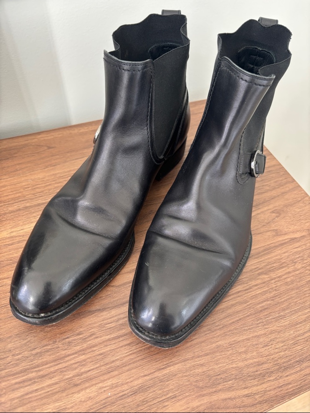 Salvatore Ferragamo Men's Black Leather Chelsea Boots with Side Buckle